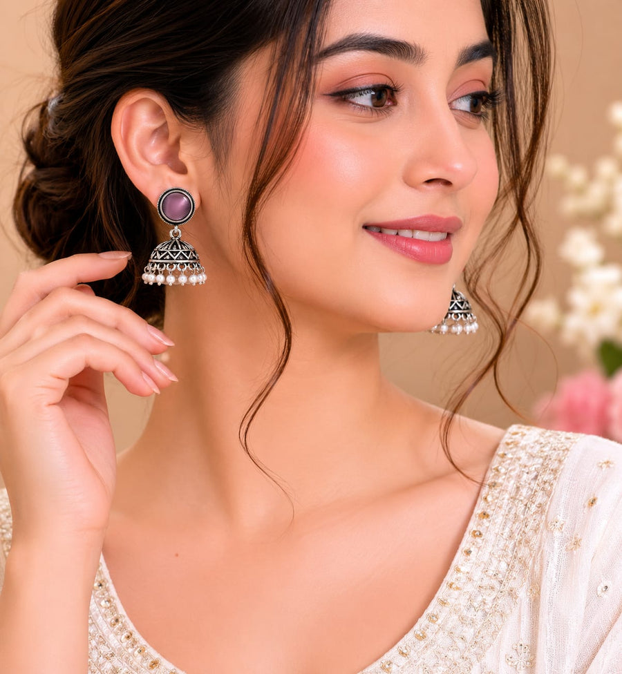 Lavender Pearl Jhumkas