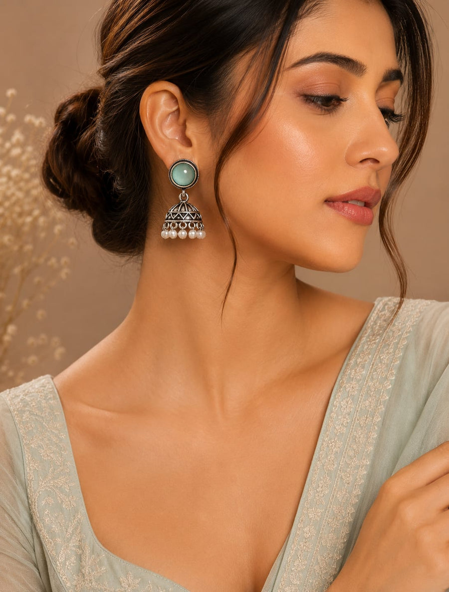 Mint Pearl Jhumkas