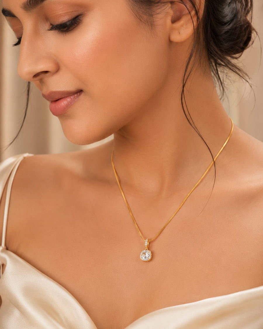 Crystal Square Pendant Necklace