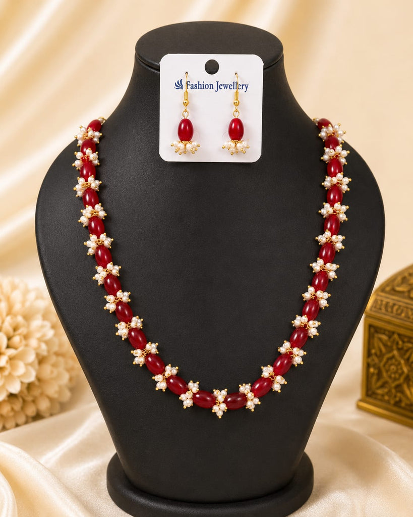 Royal Red Pearl Floral Necklace Set