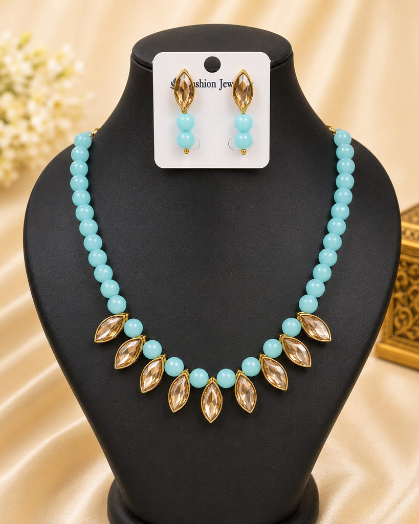 Crystal Leaf Pearl Jewellery Set