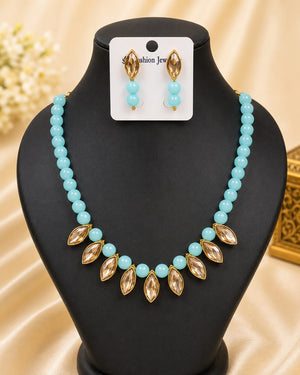Crystal Leaf Pearl Jewellery Set