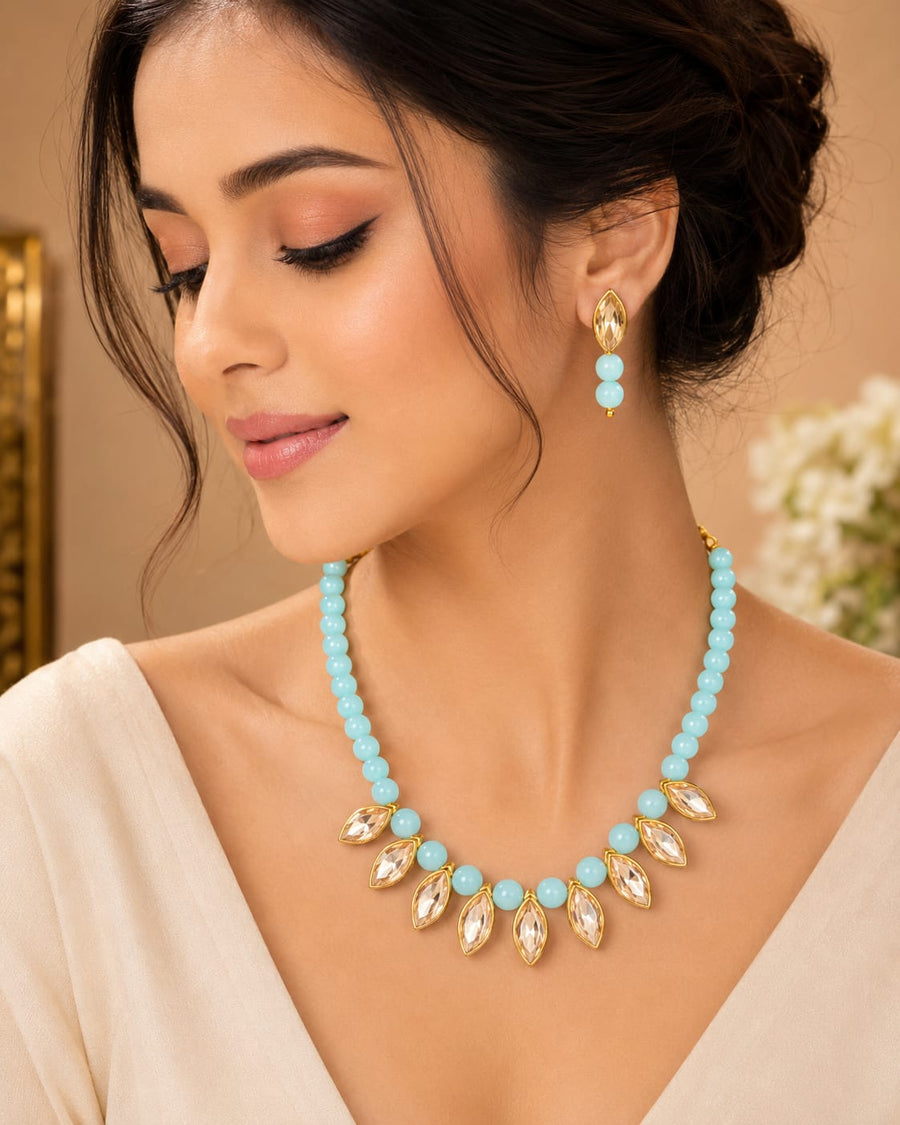 Crystal Leaf Pearl Jewellery Set